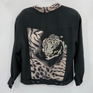 STEPHANIE Silk Blend Tiger Embroidered Jacket Size 8 Black Animal Vintage Womens